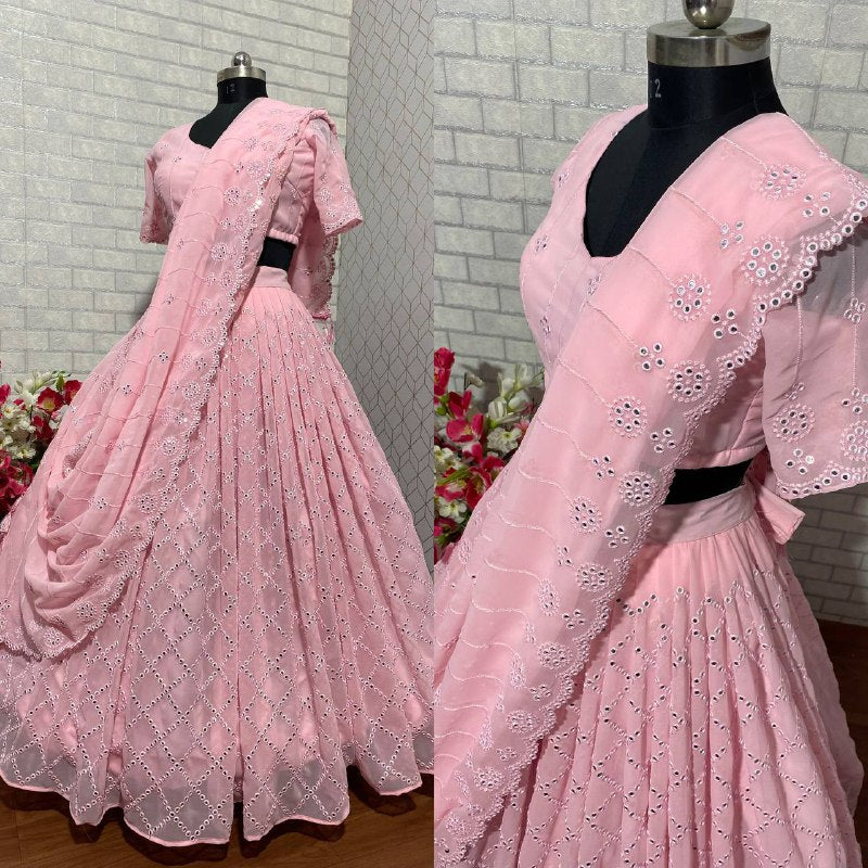 Baby pink Colour Embroidered Attractive Party Wear Silk Lehenga choli