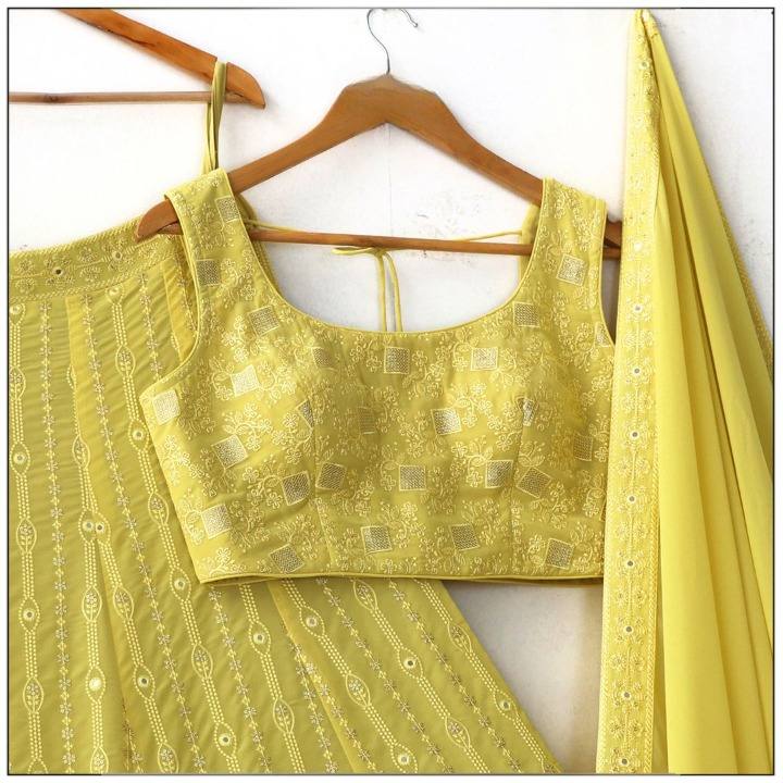 Yellow Color Embroidered Attractive Party Wear Georgette Lehenga choli