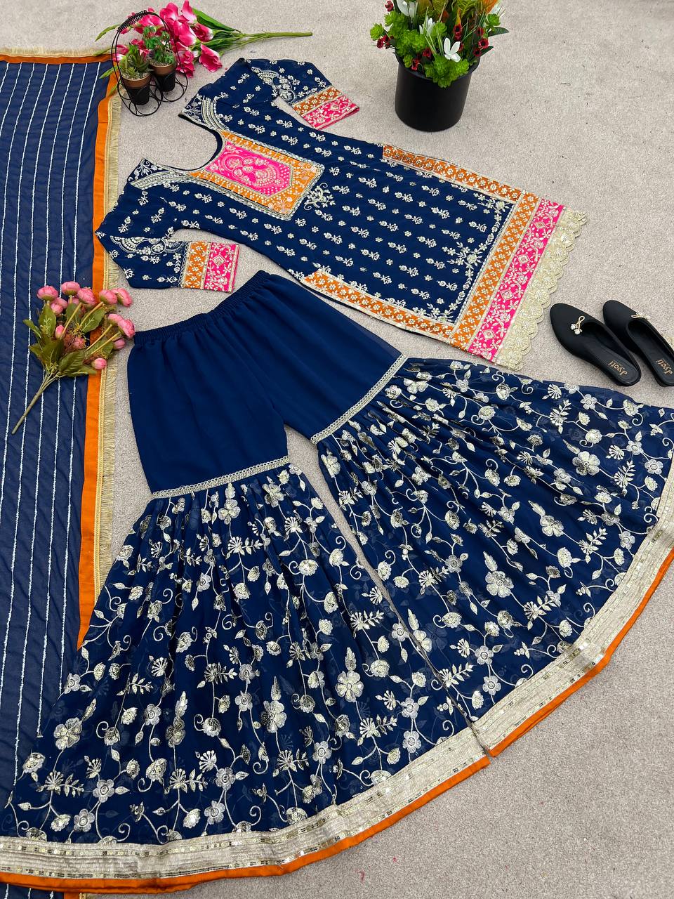 New Designer Party Wear Look Fancy Top-Dupatta and Fully Stitched Gharara