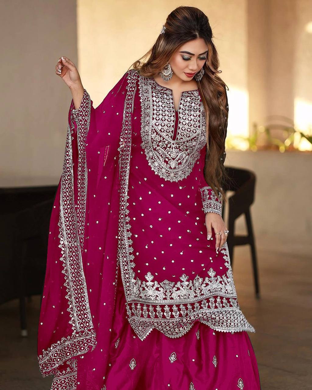 New Heavy Embroidery Sequence Work Top Gharara