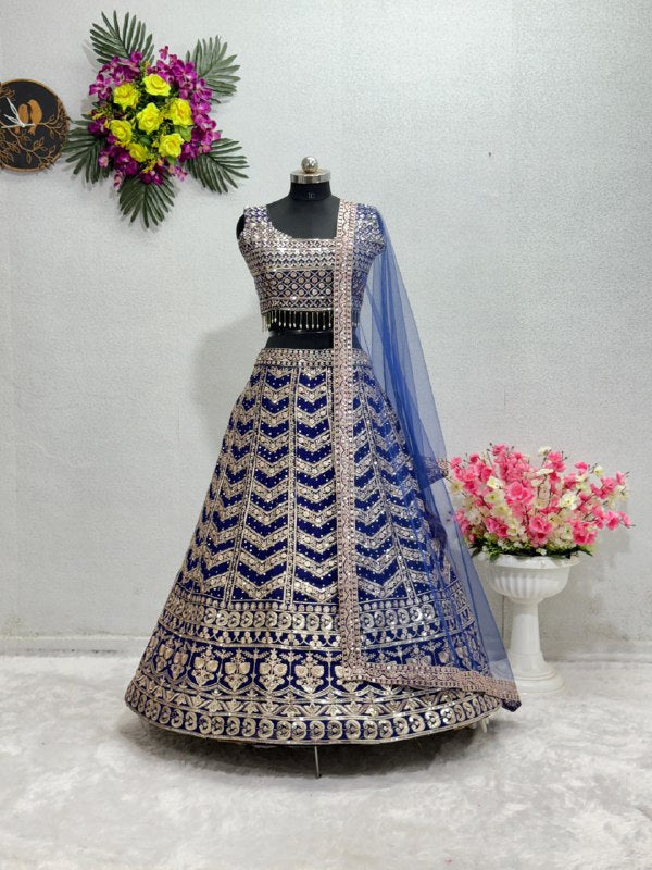 BRIDAL WEAR HEAVY FUAX GEORGETTE EMBROIDERED SEQUENCE WORK LEHENGAS CHOLI