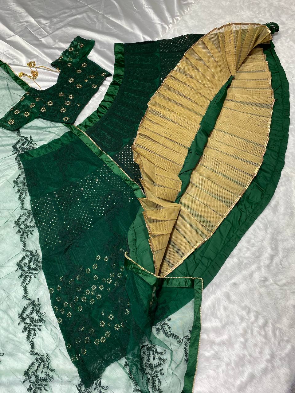 Green Colour Embroidered Attractive Party Wear Silk Lehenga choli