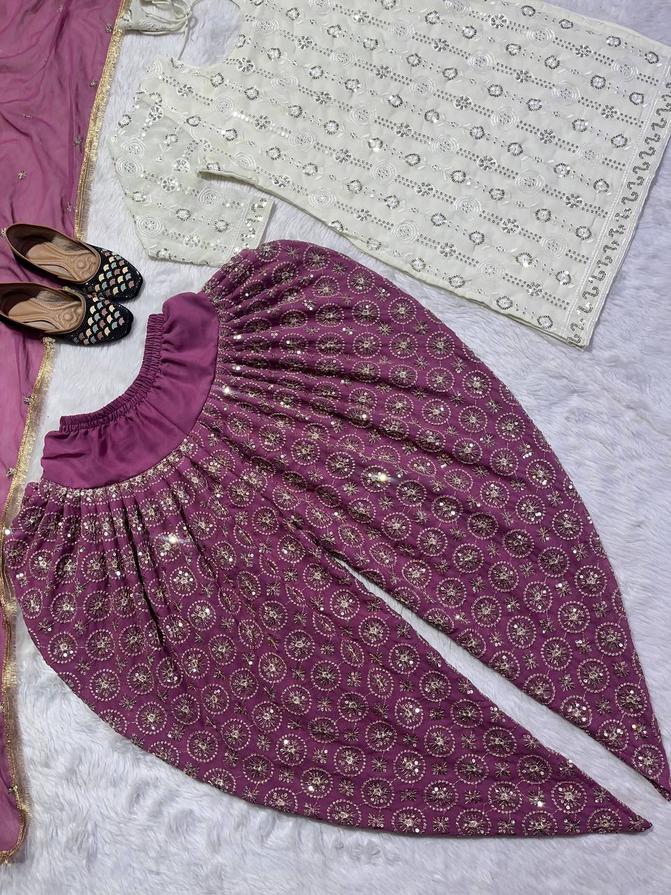 Launching New Designer Party Wear Look Top Dhoti Styles Salwar and Dupatta