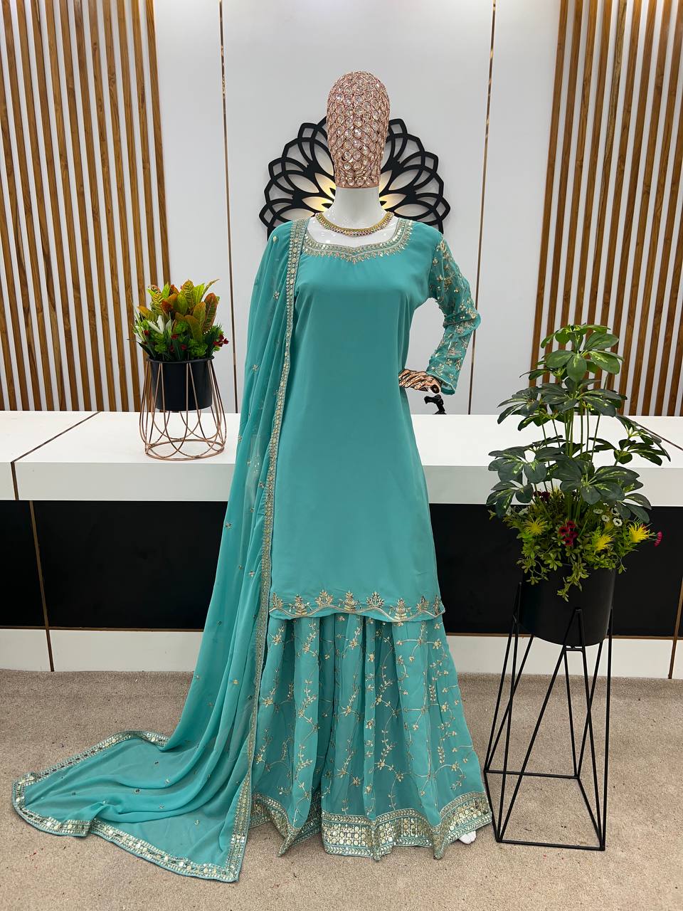 New Designer Party Wear Look Top-Plazzo and Dupatta With Heavy Embroidery Work