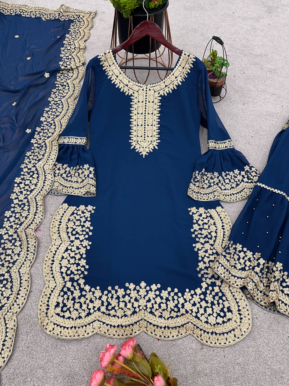 New Designer Party Wear Look New Top-Plazo and Dupatta With Heavy Embroidery Work