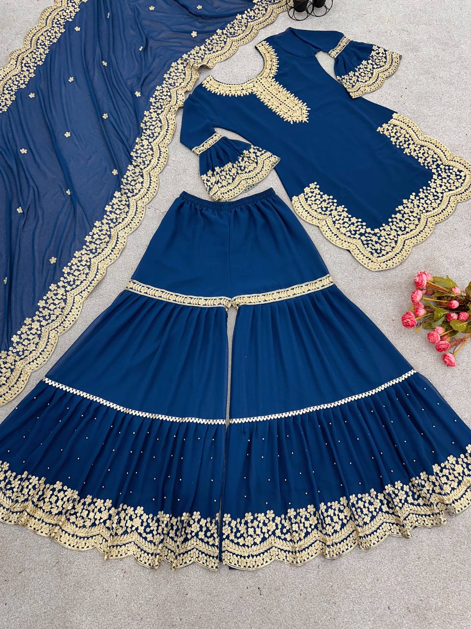 New Designer Party Wear Look New Top-Plazo and Dupatta With Heavy Embroidery Work