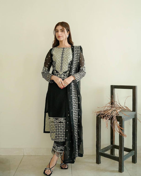 New Ramdan Eid Ready-made Collection With Faux Georgette And Heavy Embroidery Sequence Work