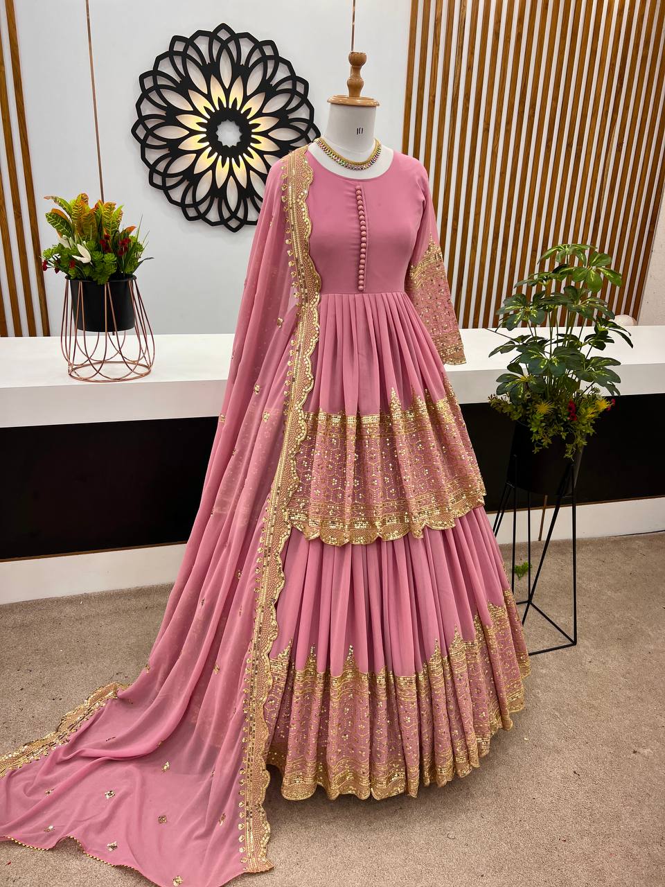 Faux Georgette With Heavy 5mm Embroidery Sequence Work Lehenga