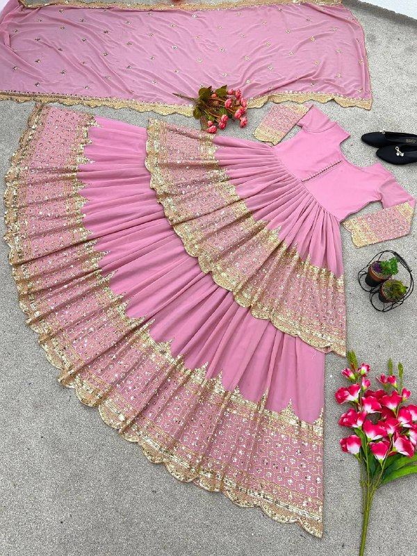 Faux Georgette With Heavy 5mm Embroidery Sequence Work Lehenga