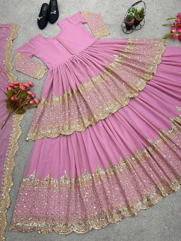 Faux Georgette With Heavy 5mm Embroidery Sequence Work Lehenga