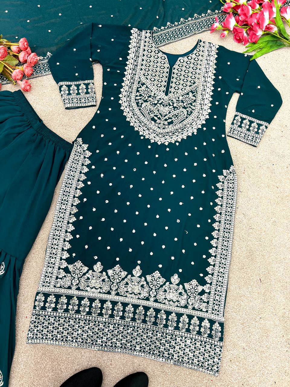 New Heavy Embroidery Sequence Work Top Gharara