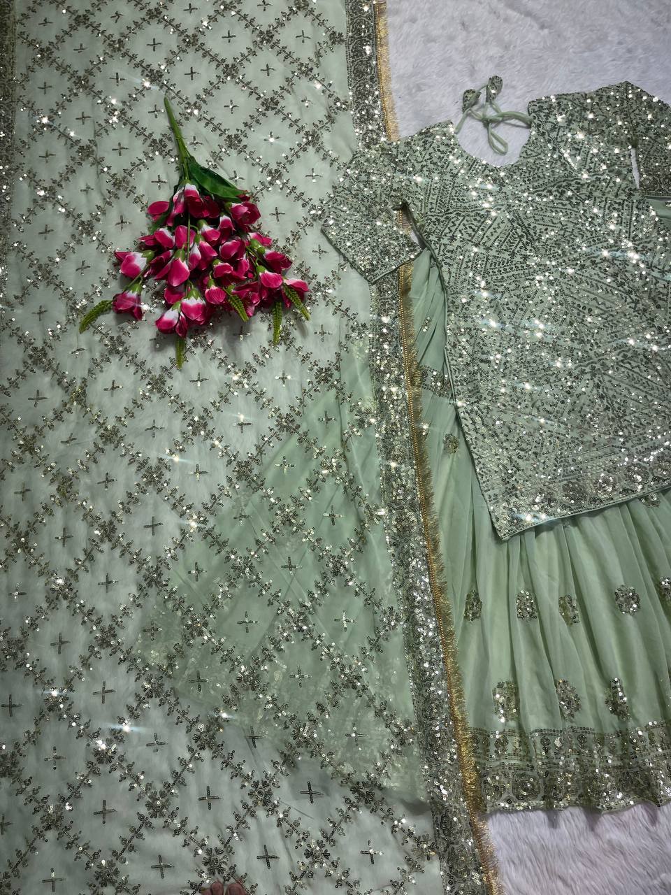 Faux Georgette With 5mm Sequence Fancy Border Work