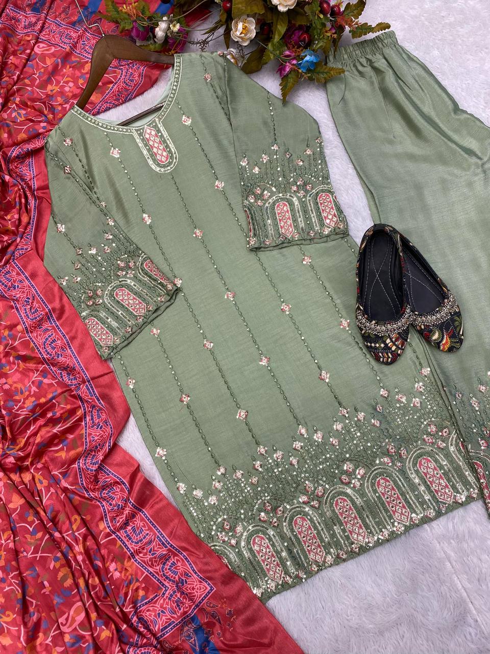 MAKE UR OWN STYLE ON THIS 🌙 EID WEAR A CHINON SILK TOP WITH SEQUENCE EMBROIDERY WORK