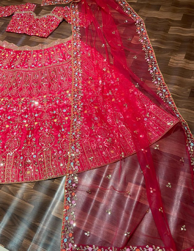 Premium Malai Satin Silk Embellished With Beautiful Multi Thread Work Lehehnga