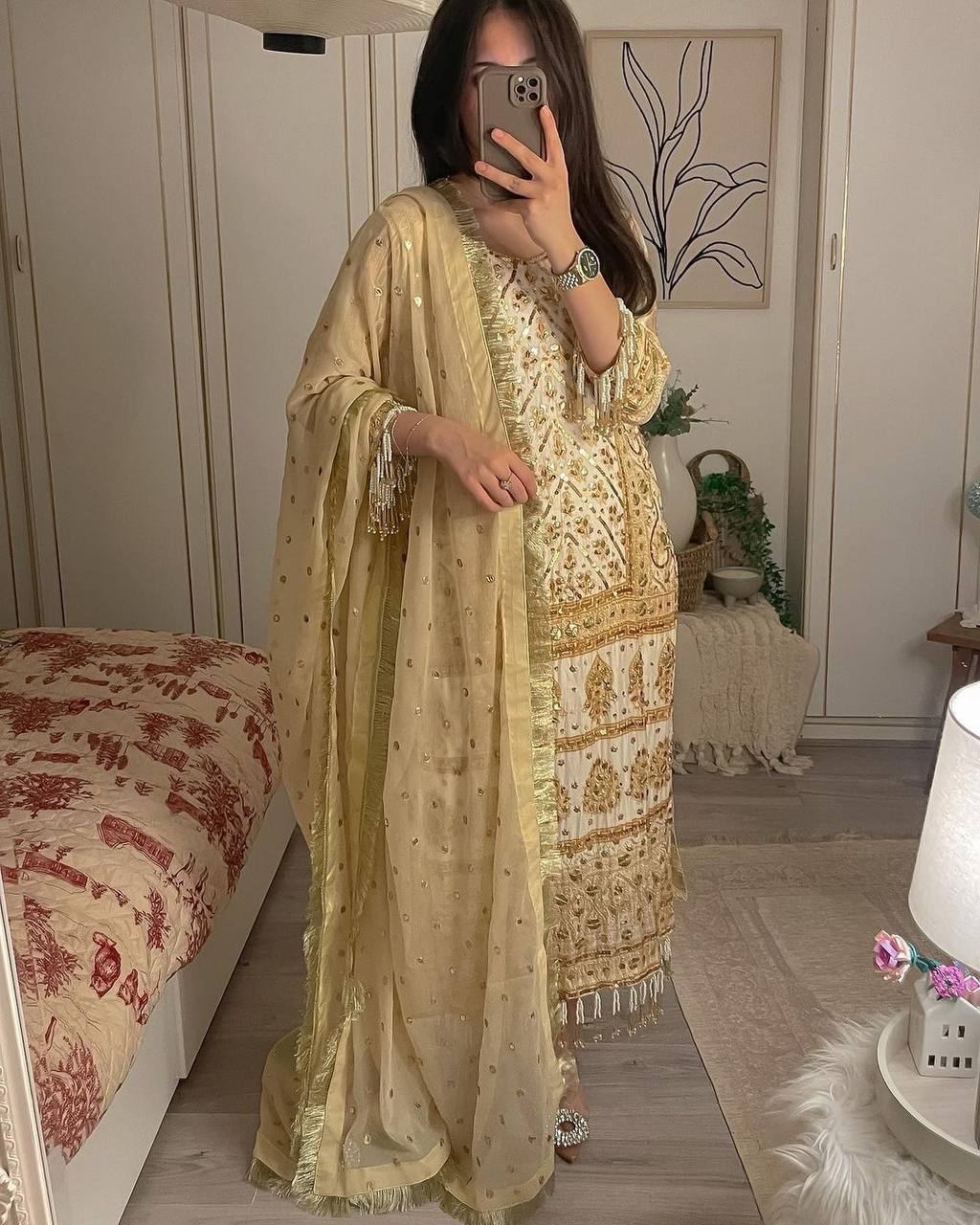 PRESENTLY DESIRABLE RAMZAN SPECIAL FAUX GEORGETTE SEQUENCES EMBROIDERED WORK