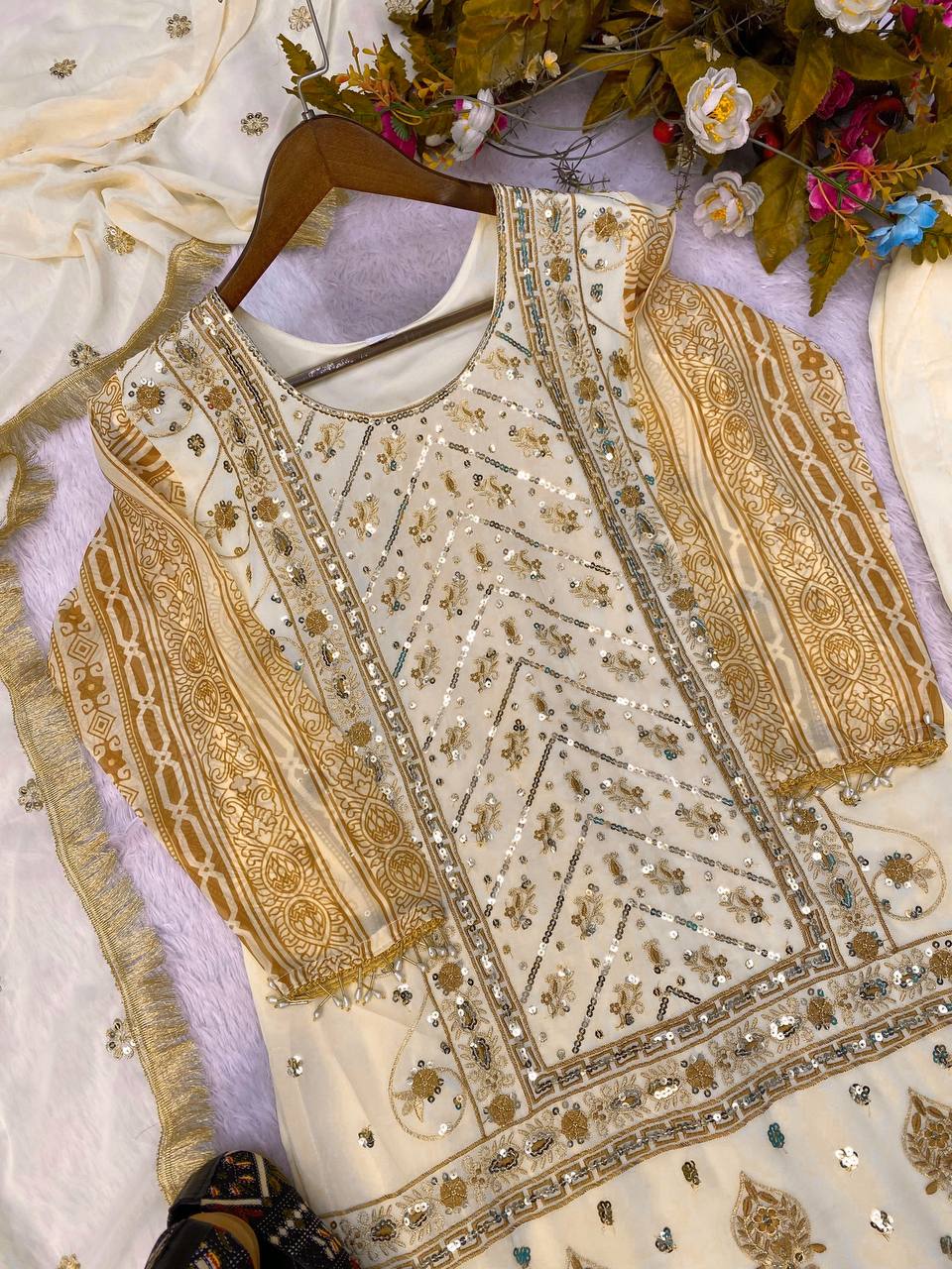 PRESENTLY DESIRABLE RAMZAN SPECIAL FAUX GEORGETTE SEQUENCES EMBROIDERED WORK