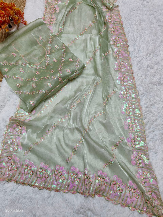 Pure jimmy choo silk  multi colour thread work saree