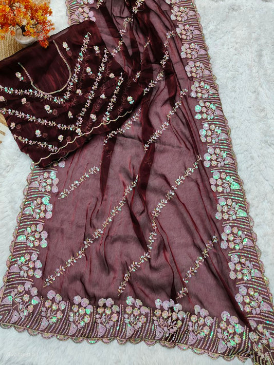 Pure jimmy choo silk  multi colour thread work saree