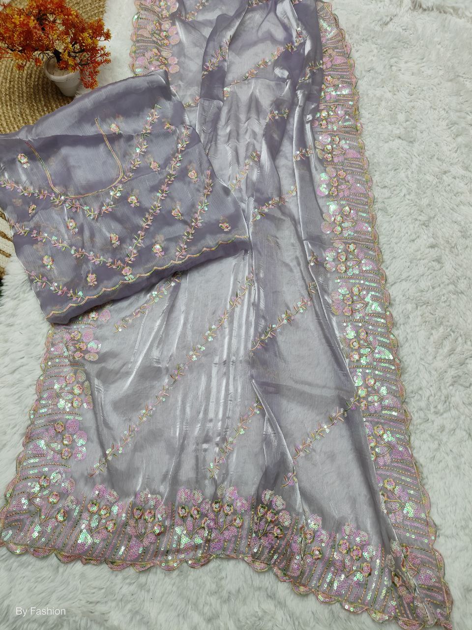 Pure jimmy choo silk  multi colour thread work saree