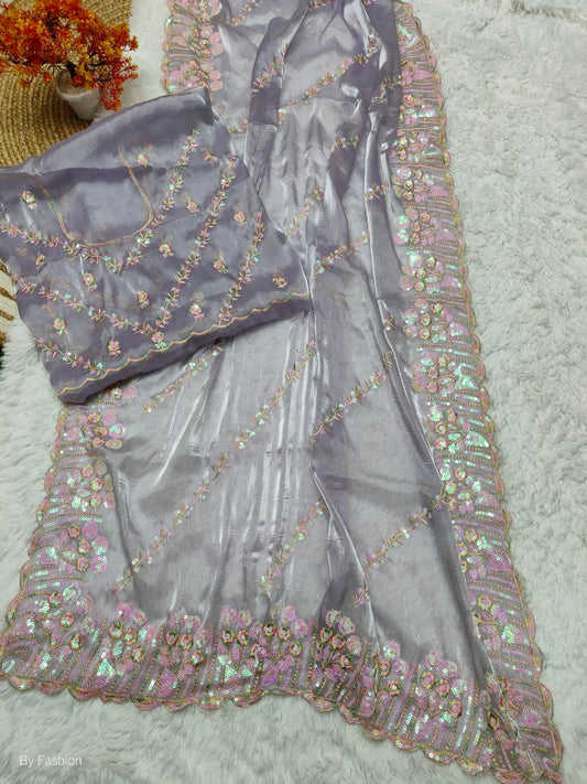 Pure jimmy choo silk  multi colour thread work saree