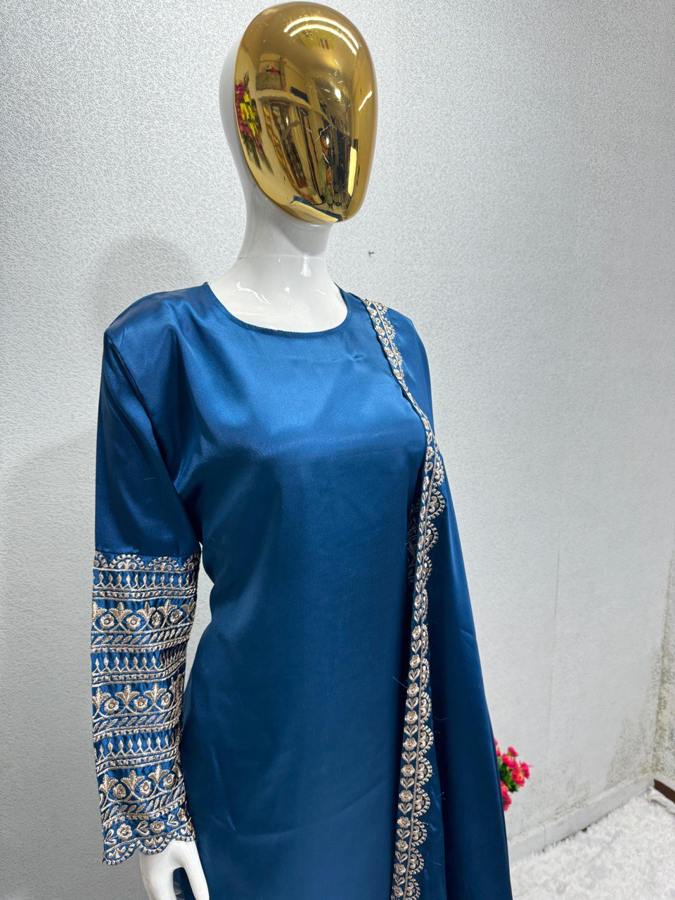 NEW DESIGNER HEAVY JAPAN SATIN EMBROIDERY WORK TOP WITH DUPATTA