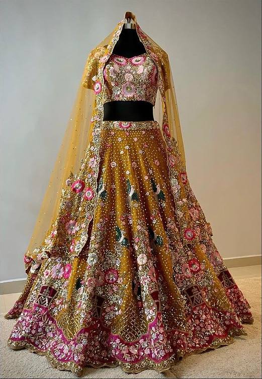 Launching 3.5 Meter Flared Sequins Thread Work Lehenga, Exceptional Quality with Can-Can and Canvas Layers