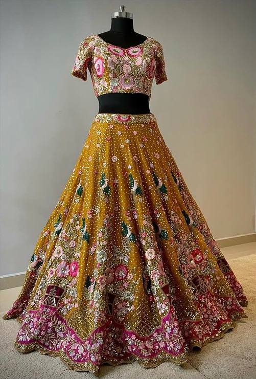 Launching 3.5 Meter Flared Sequins Thread Work Lehenga, Exceptional Quality with Can-Can and Canvas Layers