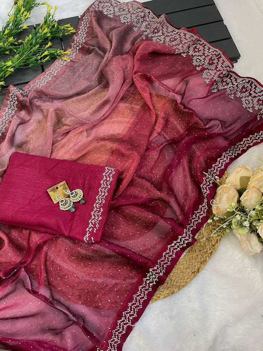 HEAVY PURE SOFT SITARA SILK PEDING FABRIC SAREE