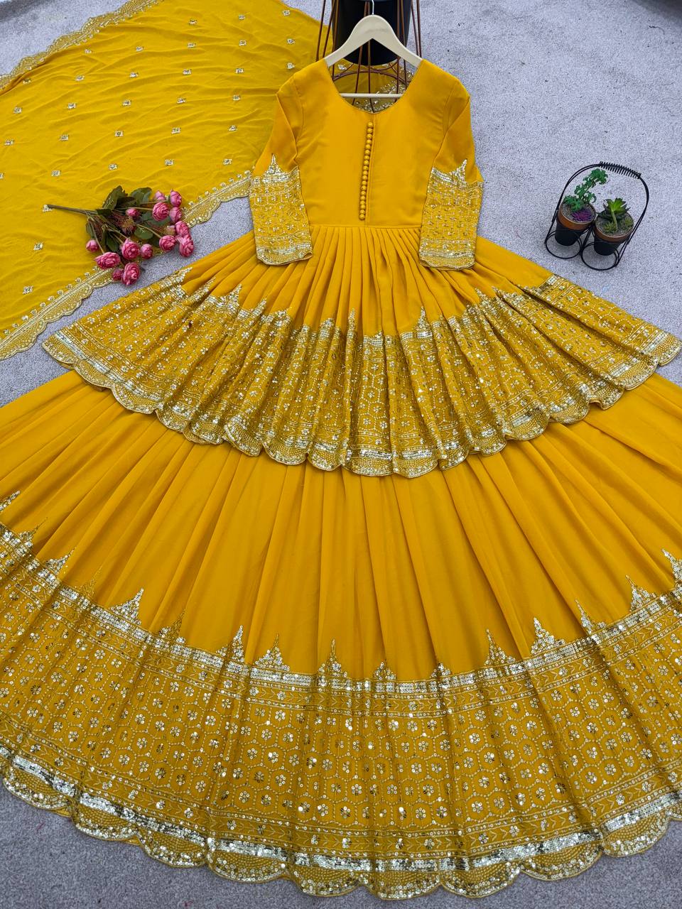 Faux Georgette With Heavy 5mm Embroidery Sequence Work Lehenga