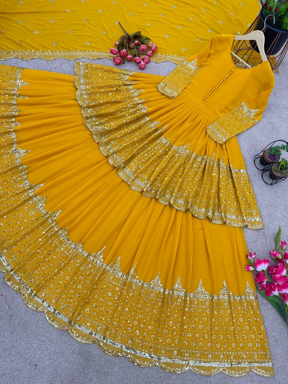 Faux Georgette With Heavy 5mm Embroidery Sequence Work Lehenga