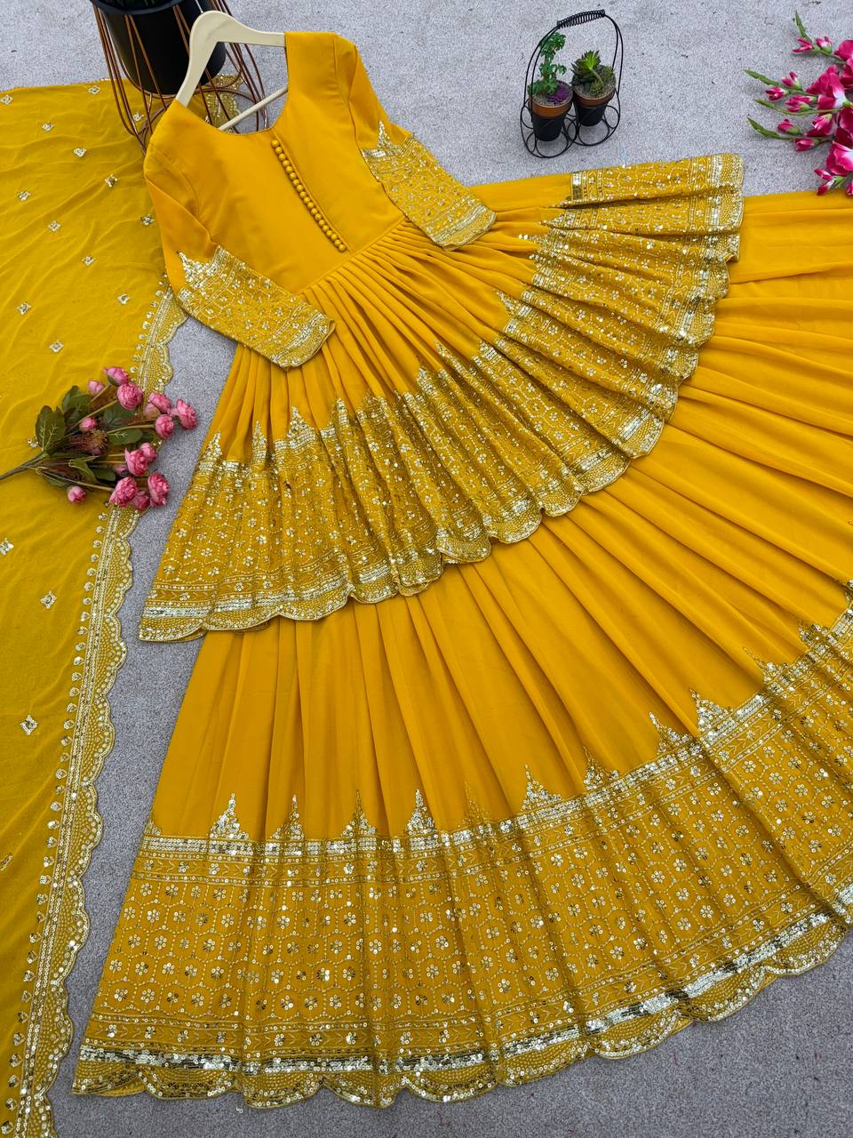 Faux Georgette With Heavy 5mm Embroidery Sequence Work Lehenga