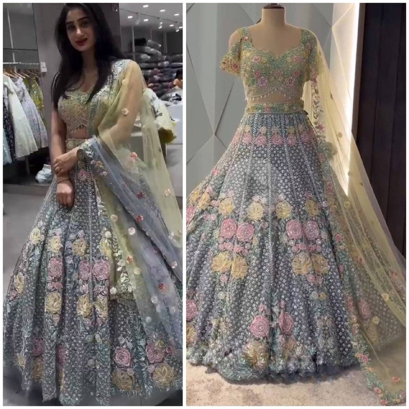 Launching Around 3.5 Meter Flared Coding Sequins Work Lehenga