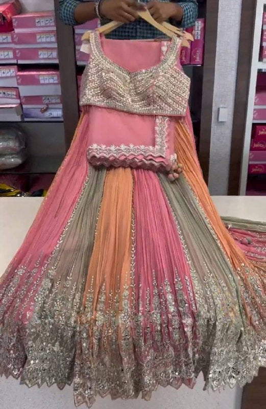 Launching Real Mirror 4 Meter Flared, Crushed Lehenga