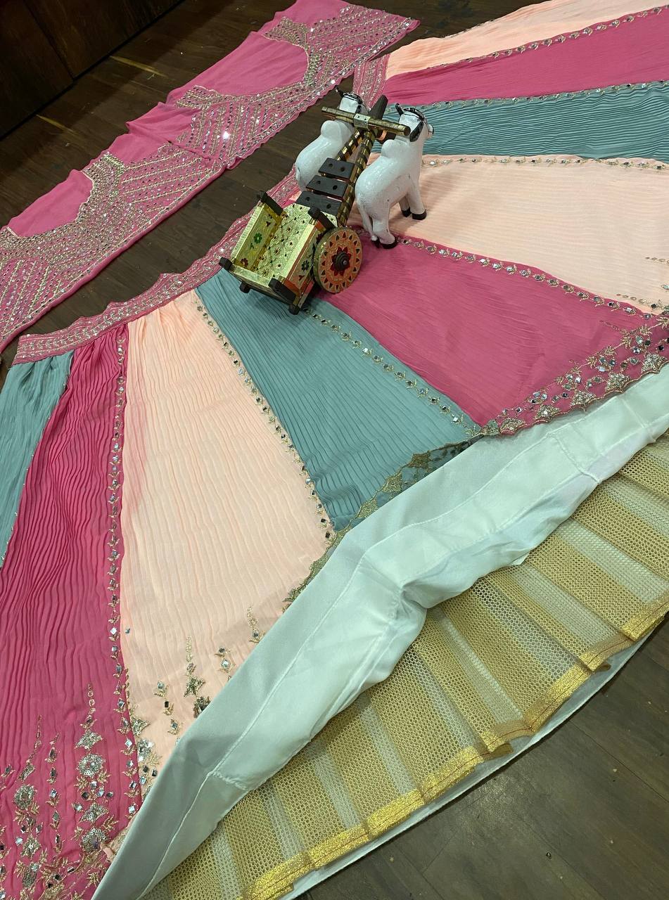 Launching Real Mirror 4 Meter Flared, Crushed Lehenga