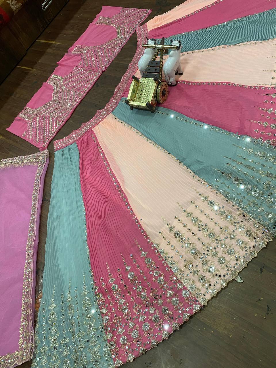 Launching Real Mirror 4 Meter Flared, Crushed Lehenga