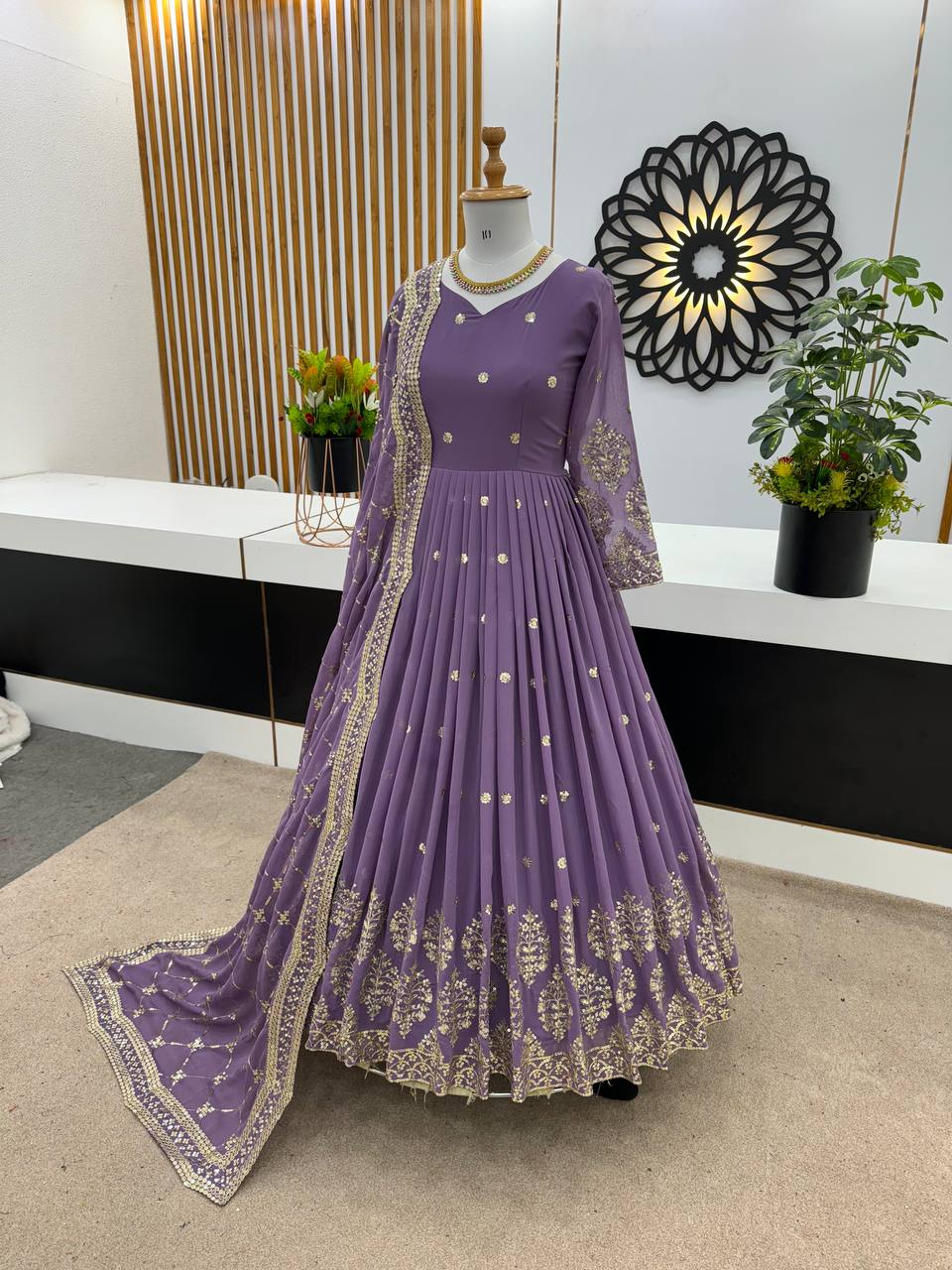 New Designer Party Wear Look Full Heavy Embroidery Sequence Work Gown