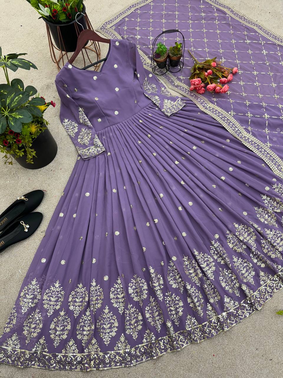 New Designer Party Wear Look Full Heavy Embroidery Sequence Work Gown