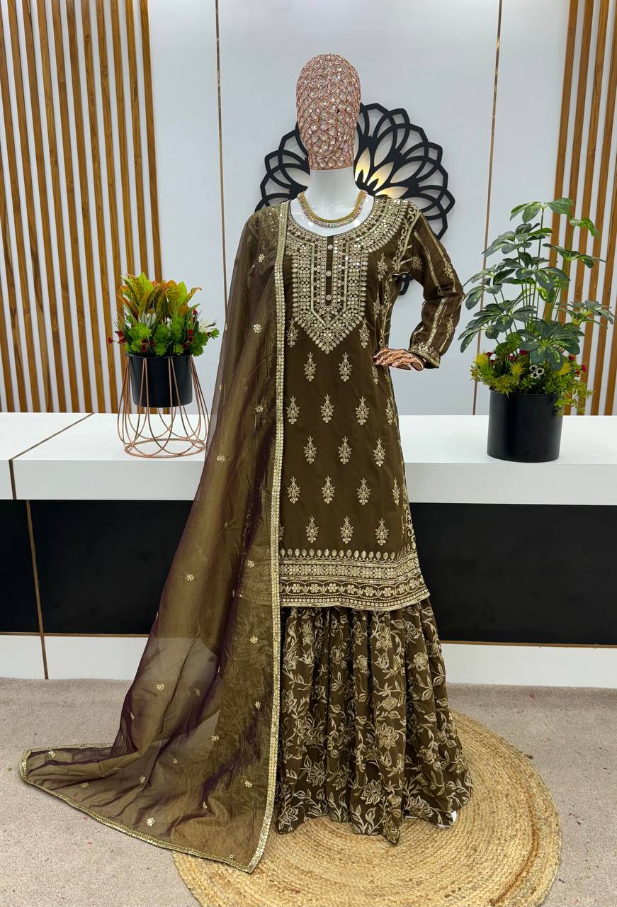 New Designer Party Wear Look Fancy Top-Dupatta and Fully Stitched Gharara