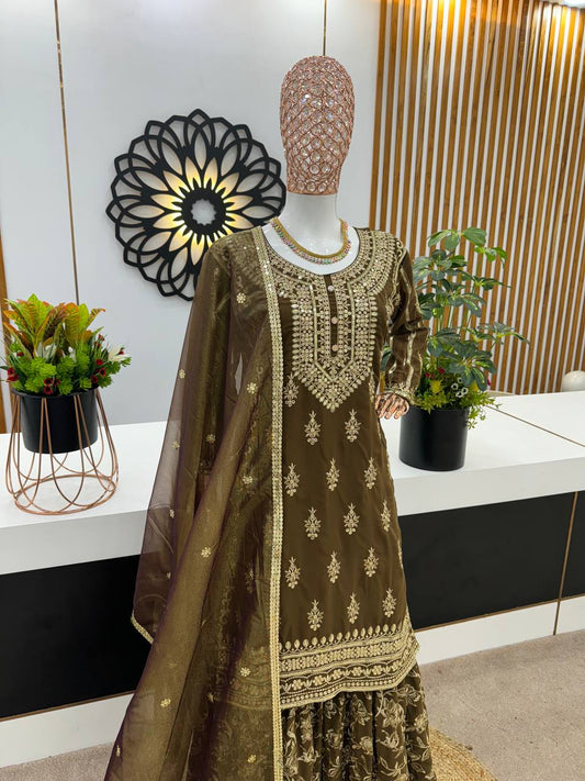 New Designer Party Wear Look Fancy Top-Dupatta and Fully Stitched Gharara