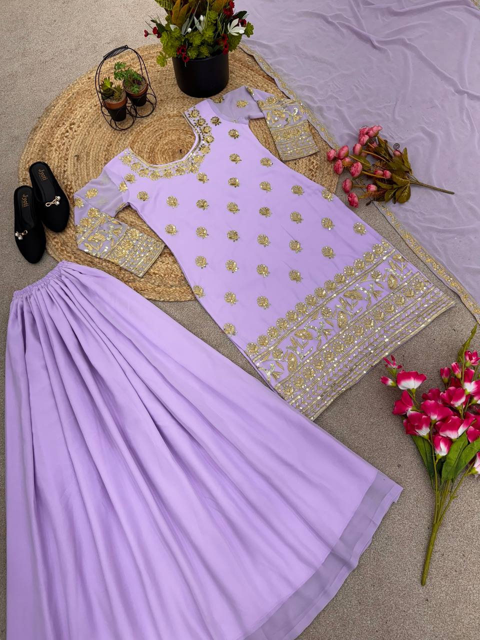 New Designer Party Wear Look Top-Plazzo and Dupatta With Heavy Embroidery Work