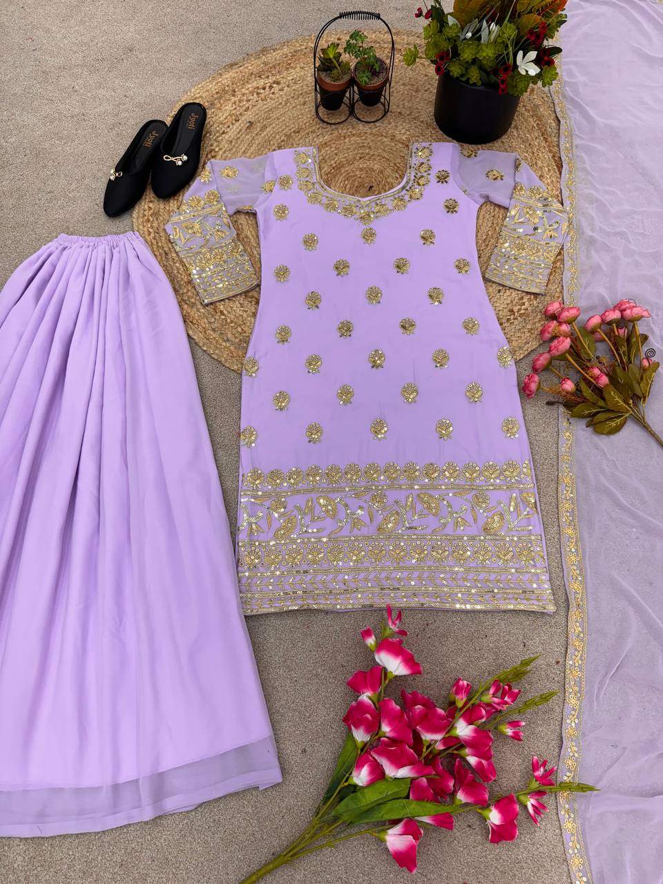 New Designer Party Wear Look Top-Plazzo and Dupatta With Heavy Embroidery Work