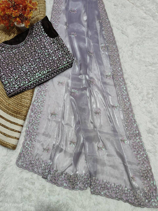 Jimmy choo fabric  with Dual colour sequence saree