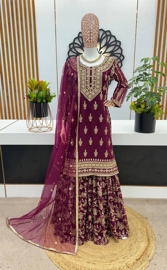 New Designer Party Wear Look Fancy Top-Dupatta and Fully Stitched Gharara