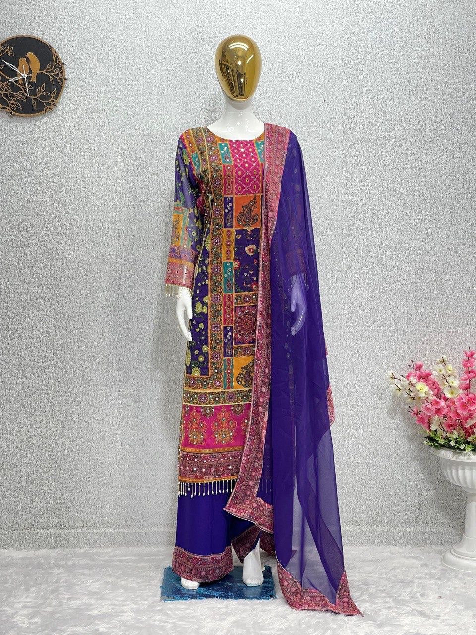 NEW DESIGNER HEAVY FUAX GEORGETTE DIGITAL PRINT HAND WORK PAKISTANI SUIT