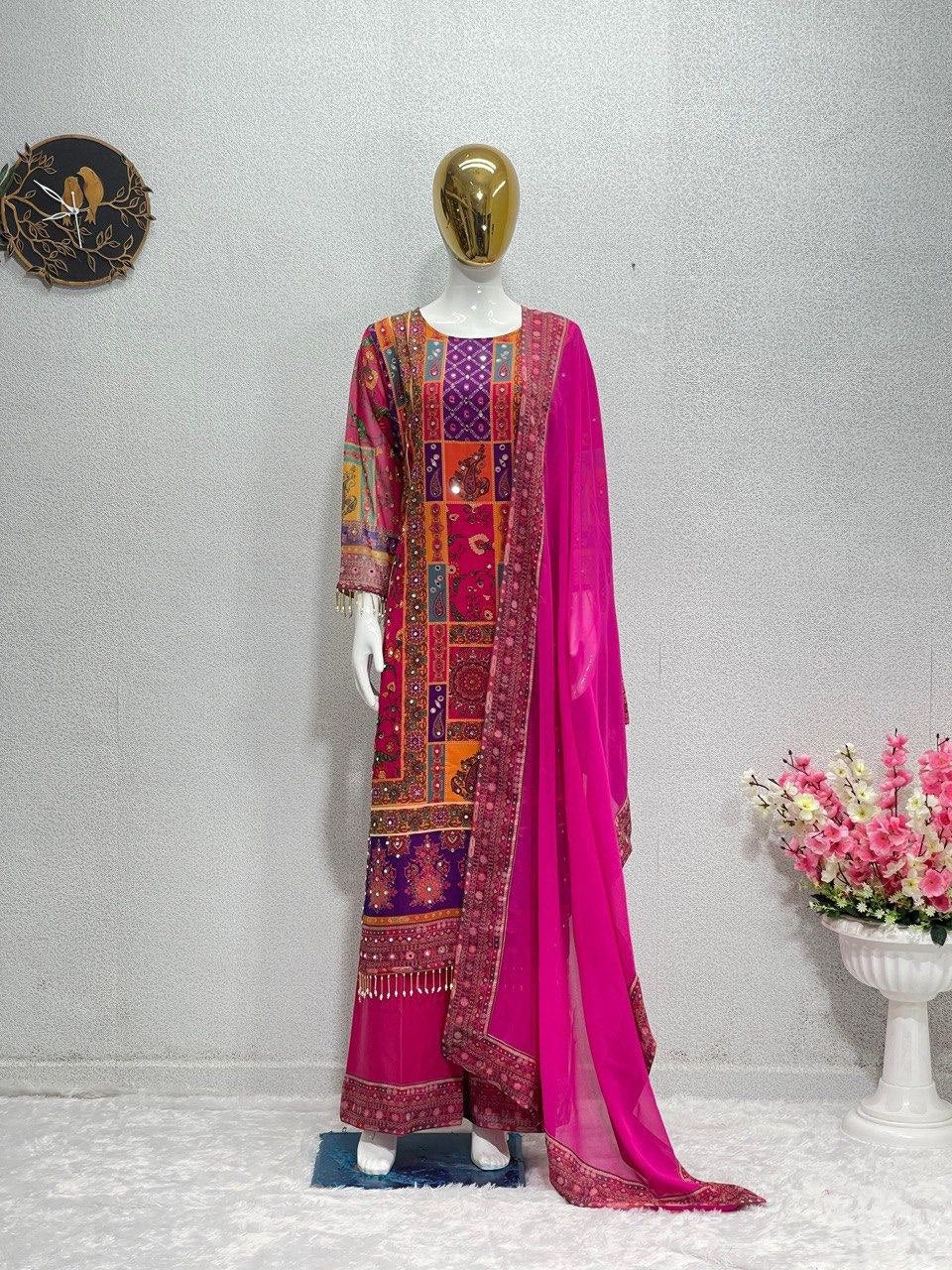 NEW DESIGNER HEAVY FUAX GEORGETTE DIGITAL PRINT HAND WORK PAKISTANI SUIT