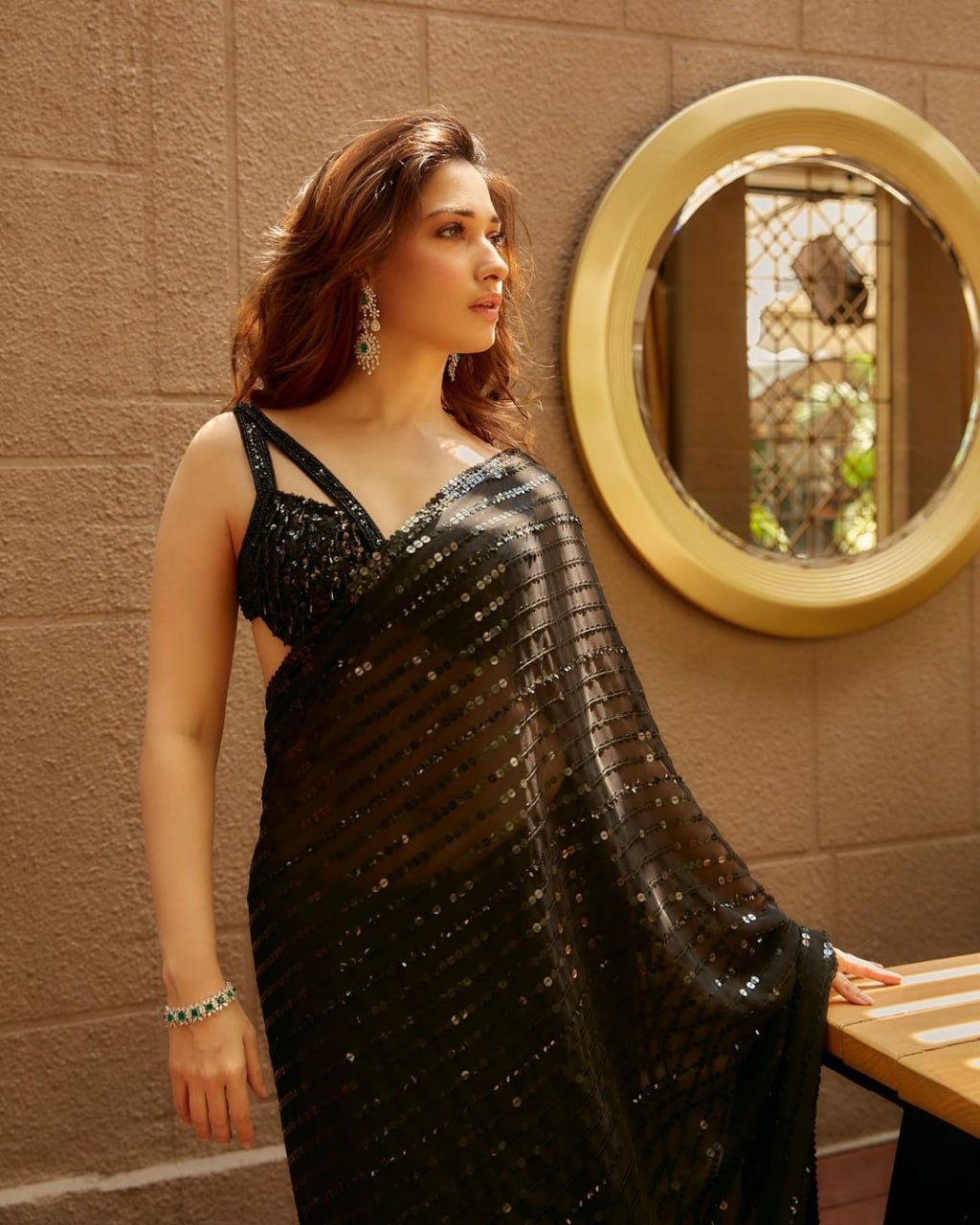 TAMANNAH BHATIA BEAUTIFUL A BLACK COLOUR SEQUNCE SAREE