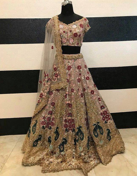 Launching 3.5 Meter Flare Soft Mono Net Sequins Embroidered work Lehenga with Cancan & Canvas Patta