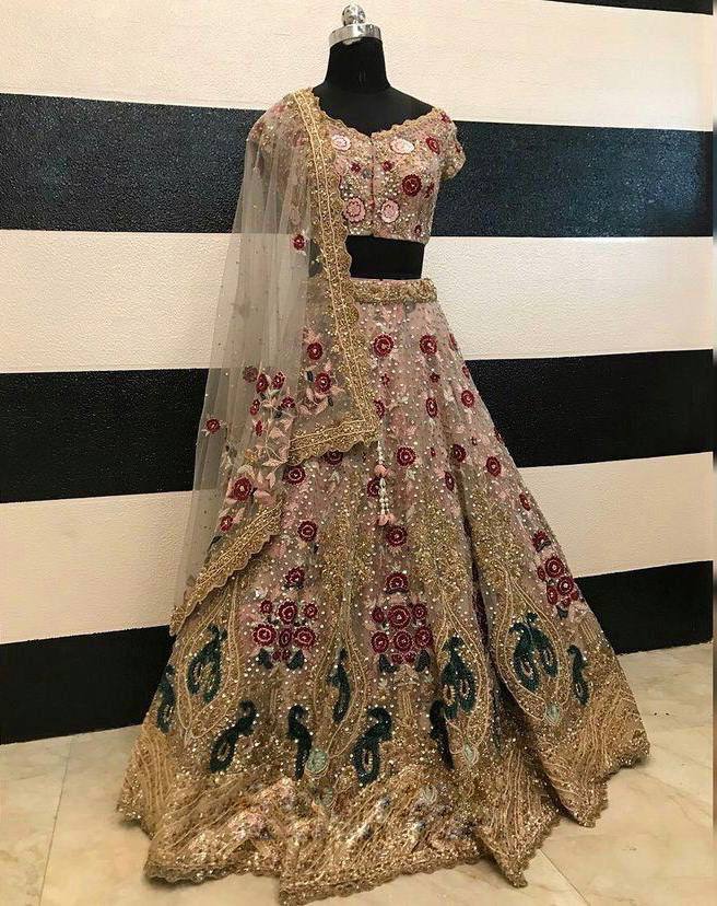 Launching 3.5 Meter Flare Soft Mono Net Sequins Embroidered work Lehenga with Cancan & Canvas Patta