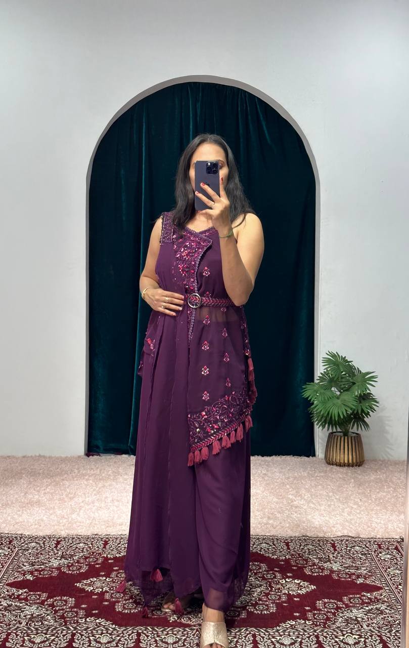 INDO-WESTERN FESTIVAL SPECIAL KURTI WITH DUPATTA, BELT AND PLAZZO