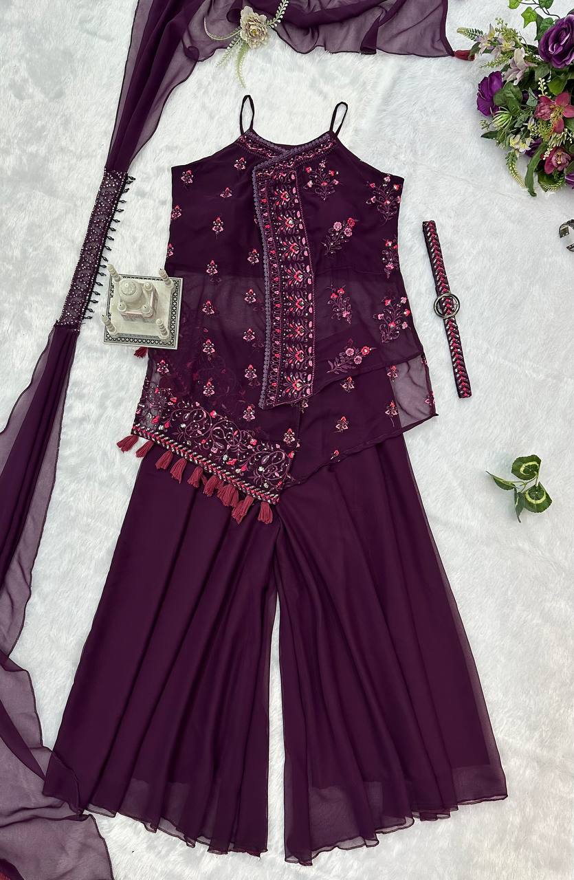 INDO-WESTERN FESTIVAL SPECIAL KURTI WITH DUPATTA, BELT AND PLAZZO